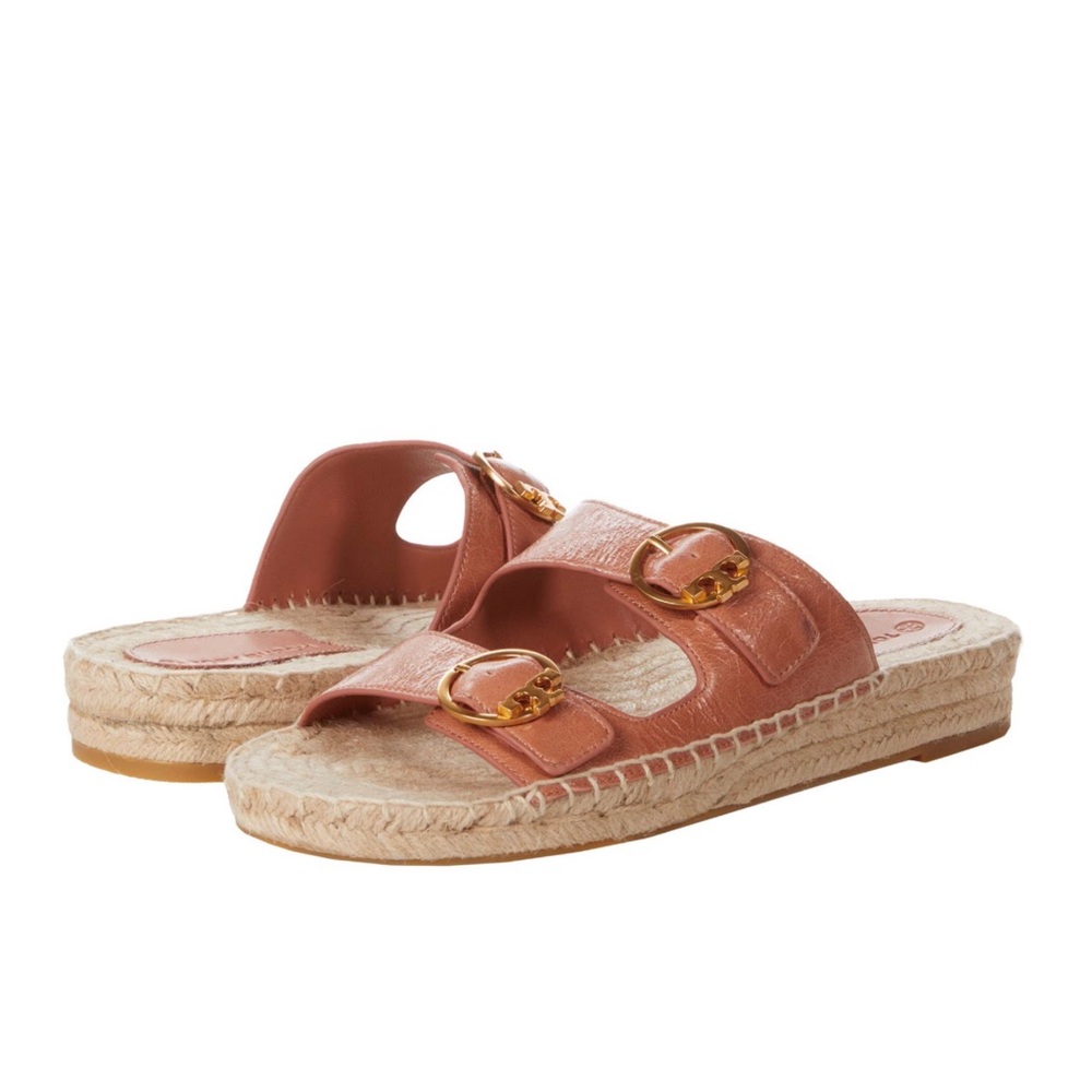 Tory Burch Selby Two-Band Espadrille Slide Amberwood 8.5, M NIB